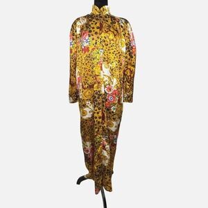 Vtg Kathleen Underwood Periphery Kaftan Robe Womens Medium Gold Leopard Baroque